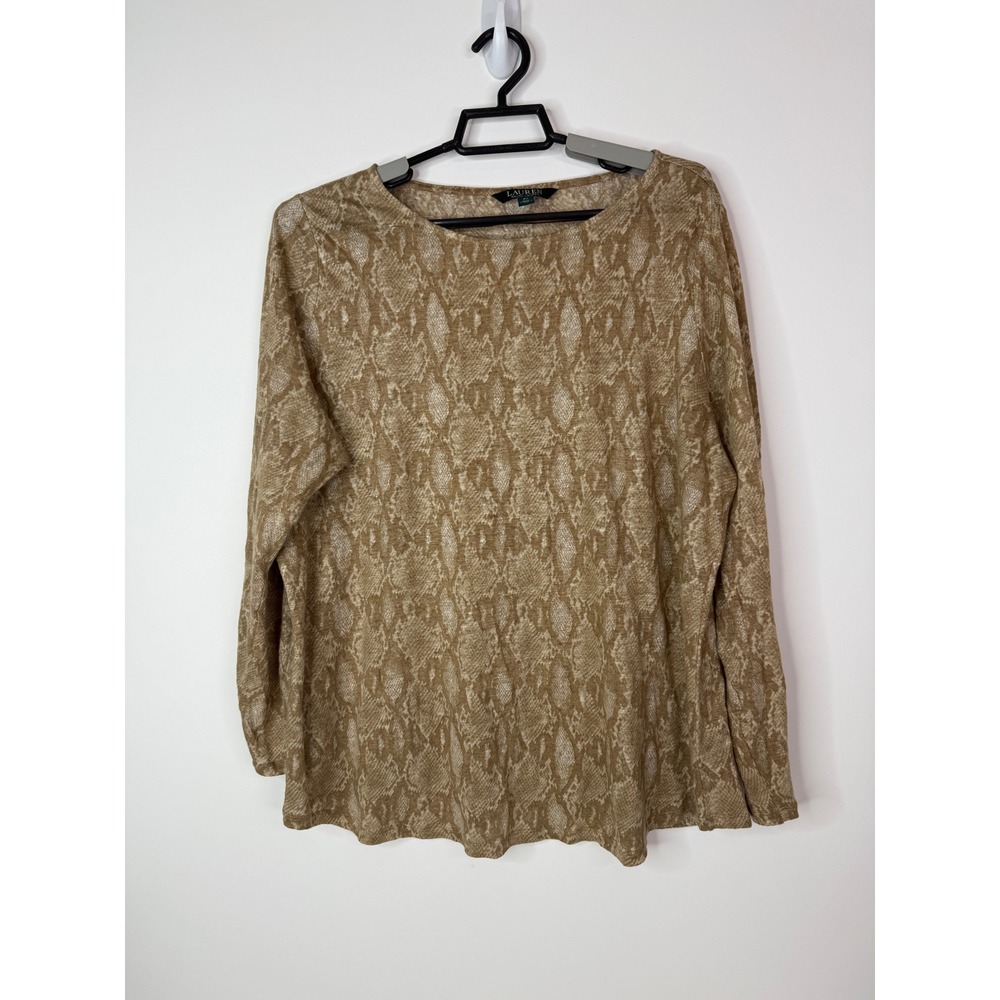 Lauren Ralph Lauren Top Womens 2X Linen Snakeskin Long Sleeve Lightweight Blouse